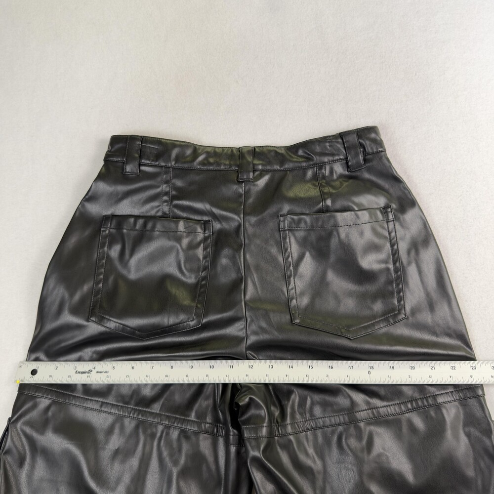 New HYFVE Faux Leather Cargo Pants High Rise Wide Leg Y2K Utility Black Sz XL - Picture 13 of 16